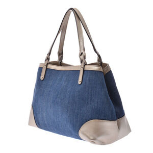 Gucci Blue Silver Bag Tote Leather Denim
